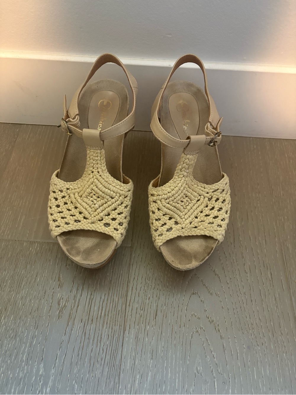 Women’s Vintage Cream Crochet T-Strap Platform Sandals - Picture 2 of 7